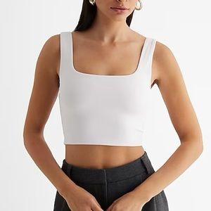 Express white Body Contour High Compression Square Neck Cropped Tank